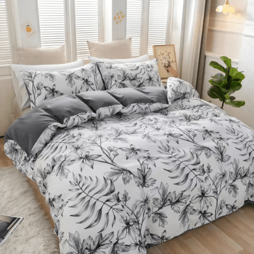 Queen size 6 piece bedding set with gray leaf pattern, very soft quality.