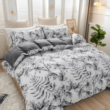King size 6 piece bedding set with gray leaf pattern, very soft quality.