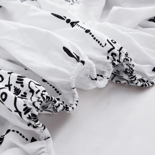 Queen size 6 piece boho bedding set in black and white without filling.