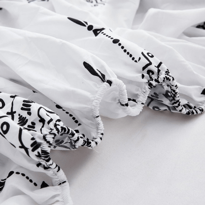 Queen size 6 piece boho bedding set in black and white without filling.