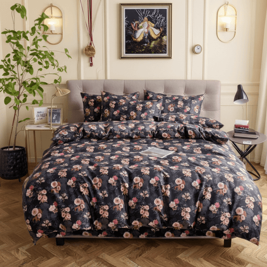 Queen size 6 - piece duvet cover set featuring a charming vintage print, brown color. - BusDeals