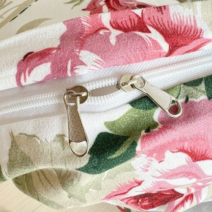 Queen size 6-piece duvet cover set rose print with green leaves.