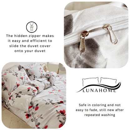 Queen size 6 - piece modern duvet cover set with red leaf. - BusDeals