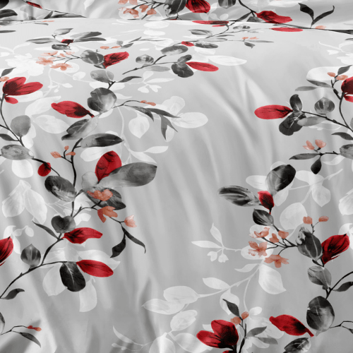 Queen size 6 - piece modern duvet cover set with red leaf pattern. - BusDeals