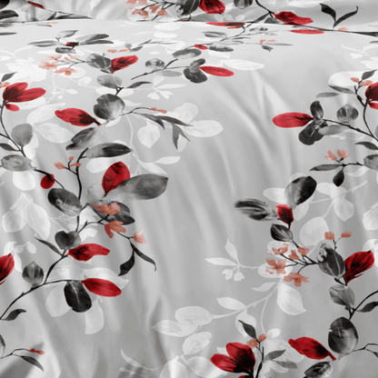 Queen size 6 - piece modern duvet cover set with red leaf pattern. - BusDeals