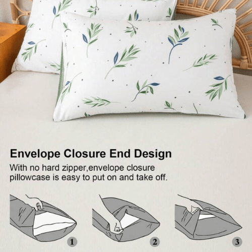 Queen size 6 Pieces Botanical fresh Green Leaf/Leaves Reversible Design.