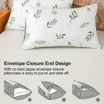 Queen size 6 Pieces Botanical fresh Green Leaf/Leaves Reversible Design.