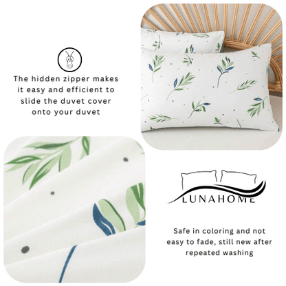 Queen size 6 Pieces Botanical fresh Green Leaf/Leaves Reversible Design.
