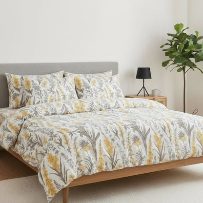 Queen size 6 pieces, duvet cover set, yellow flowers design.