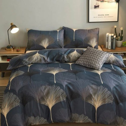 Queen size 6 pieces Bedding Set without filling , Dark Blue Elegant Leaf Design.