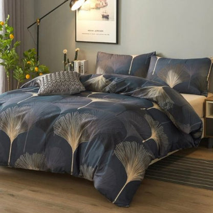 Queen size 6 pieces Bedding Set without filling , Dark Blue Elegant Leaf Design.