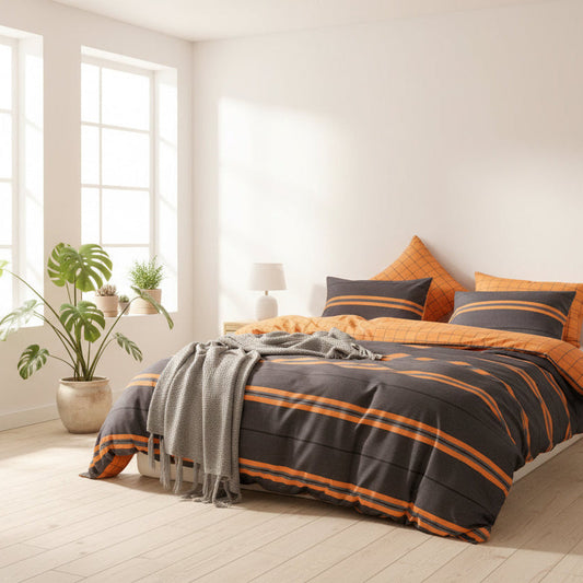 Queen/Double Size 6 Pieces, Color Stripes Design, Duvet Cover Set without Filler - BusDeals