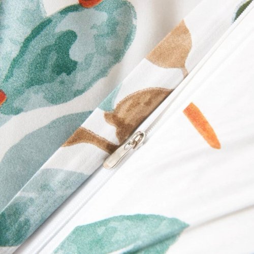 Queen size Bedding Set without filler 6 pieces , Green Color Leaves Design