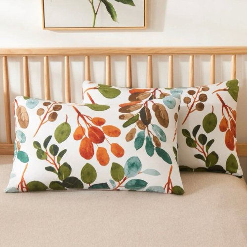 Queen size Bedding Set without filler 6 pieces , Green Color Leaves Design