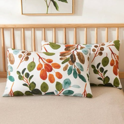 Queen size Bedding Set without filler 6 pieces , Green Color Leaves Design