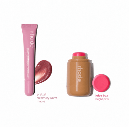 Rhode Set – Pocket Blush in Juice Box & Peptide Lip Tint in Pretzel Shimmery Warm Mauve, in a Gift Box - BusDeals