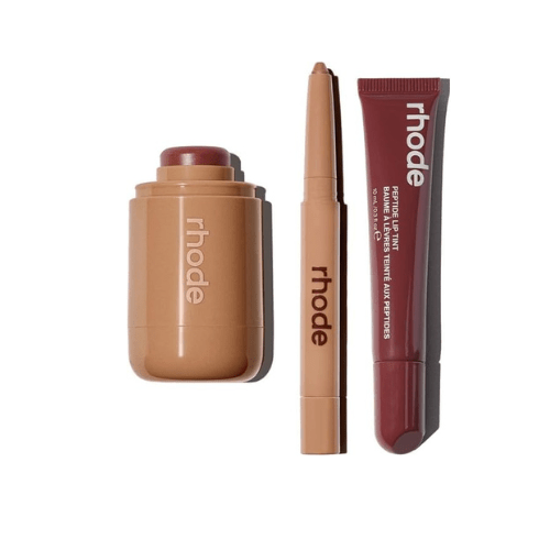Rhode Skin Blush Toasted Teddy and Lip Shape Lean and Tint PBJ Trio, Peptide Formula, Hydrating, Glossy Finish, 3 Items - BusDeals