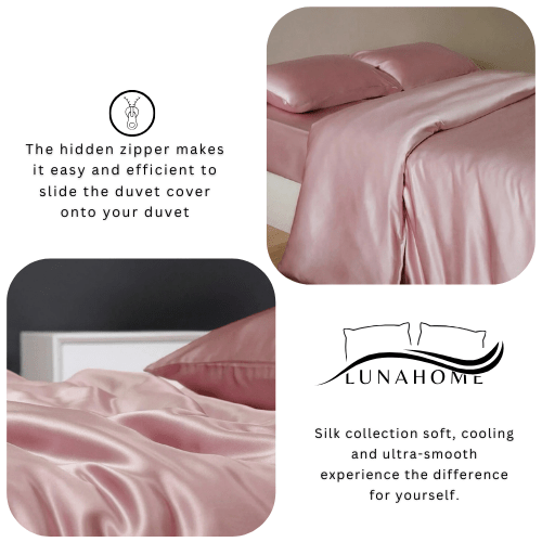 Silky Satin, King Size 6-Piece Duvet Cover Set, Plain Pink Color.