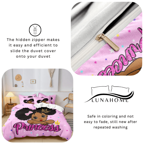 Single size 4 piece duvet cover set in a lovely pink color featuring a princess design. - BusDeals