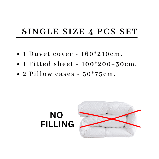 Satin Stripped Single size 4-piece bed linen, white color.