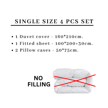 Satin Stripped Single size 4-piece bed linen, white color.
