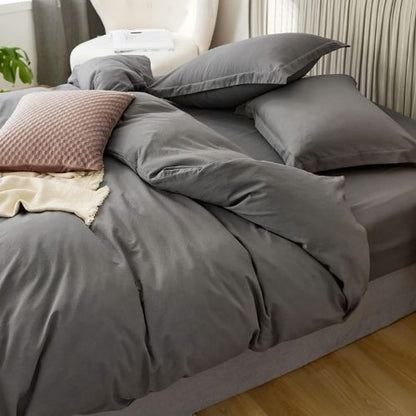Single Size 4 Pieces extra soft Bedding Set, Washable Cotton Dark Gray Color.