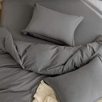 Single Size 4 Pieces extra soft Bedding Set, Washable Cotton Dark Gray Color.