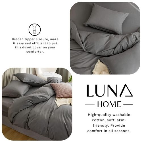 Single Size 4 Pieces extra soft Bedding Set, Washable Cotton Dark Gray Color.