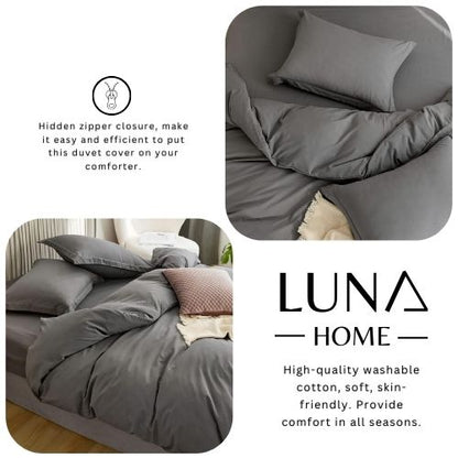 Single Size 4 Pieces extra soft Bedding Set, Washable Cotton Dark Gray Color.