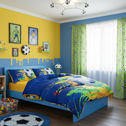 Single Size, Duvet Cover, Bedding Set of 4 Pieces, Soccer Ball 3D Design.