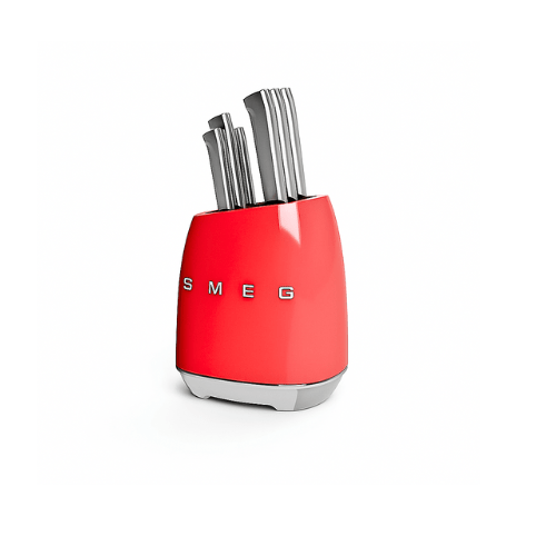 SMEG Knife Set – Complete Set 6-Piece Stainless Steel and Knife Block, Italian Design. Red