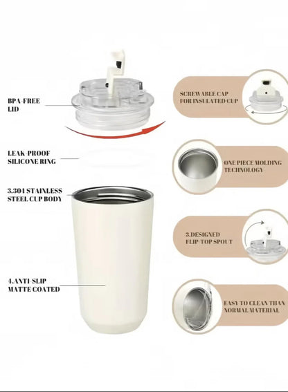 SMEG Wall Mug, 240ml Insulated Stainless Steel Coffee mug, Cream