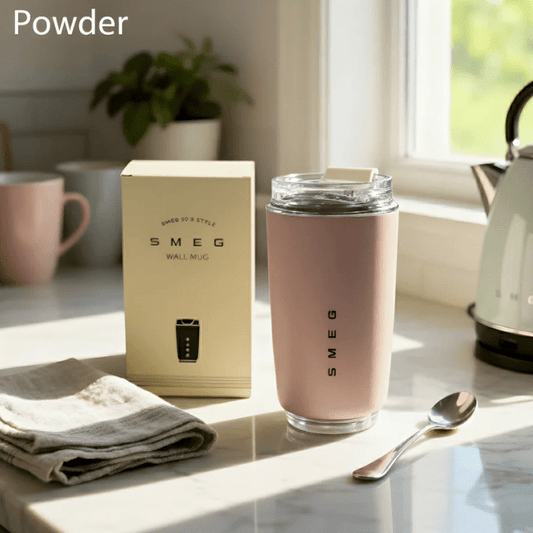 Smeg Mug, 240ml Insulated Stainless Steel Coffee mug, Powder Pink. - BusDeals