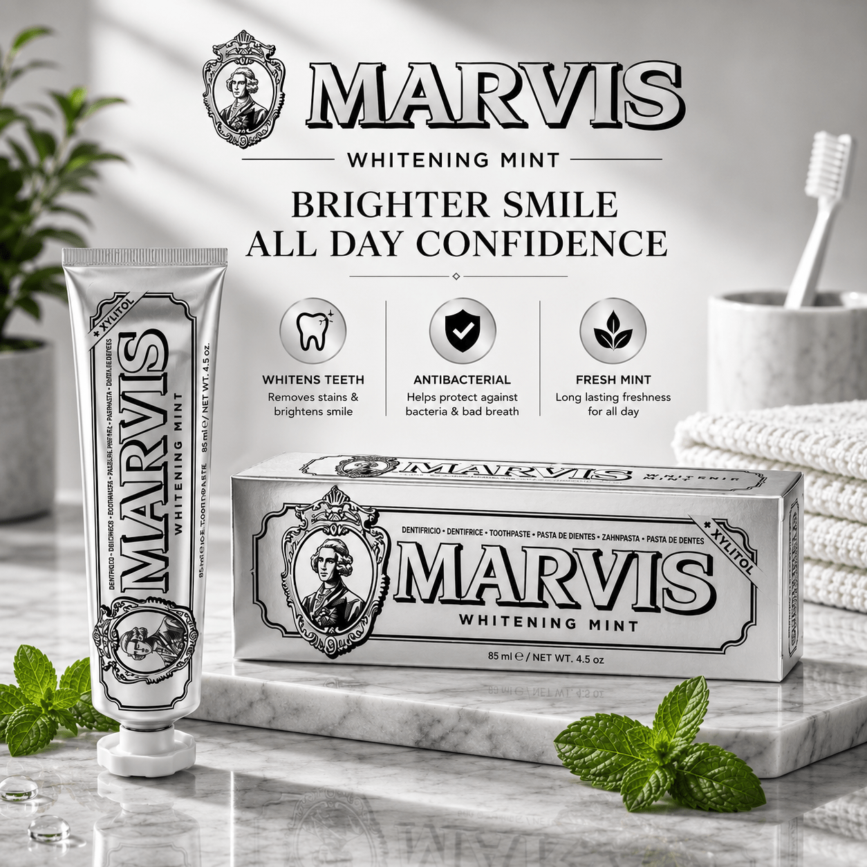 ⭐️⭐️⭐️⭐️⭐️stars (50,410) Marvis Whitening Mint Toothpaste With Xylitol 85ml/4.4oz