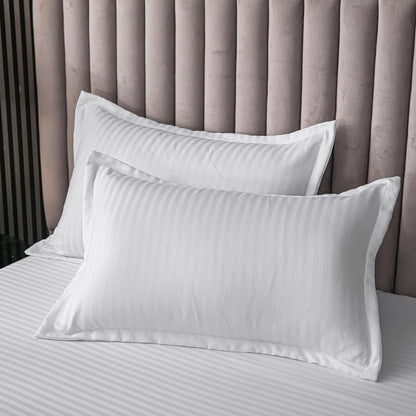 Stripped Cotton 100% King size 6 pieces, Plain white bedding set. - BusDeals