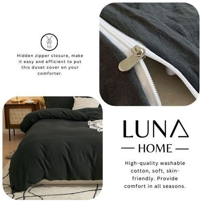 Washable Cotton 6 Piece King Size Duvet Cover Plain Design, Plain Black Color. - BusDeals